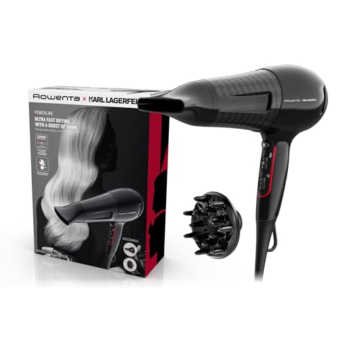 Rowenta x Karl Lagerfeld CV591L Powerline Haartrockner, 2100 Watt, Ionen-Booster, energiesparender Motor, Kaltlufttaste, 6 Geschwindigkeits-/Temperatu