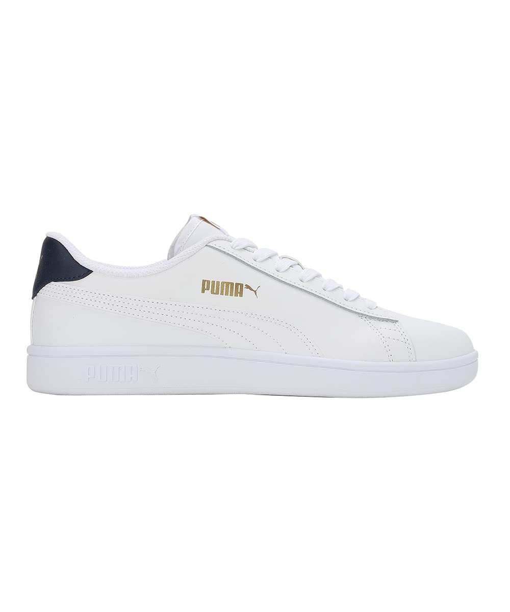 PUMA Unisex Puma Smash v2 L Low-Top, Puma White-Puma White-Peacoat-Puma Team Gold, 44 EU 3