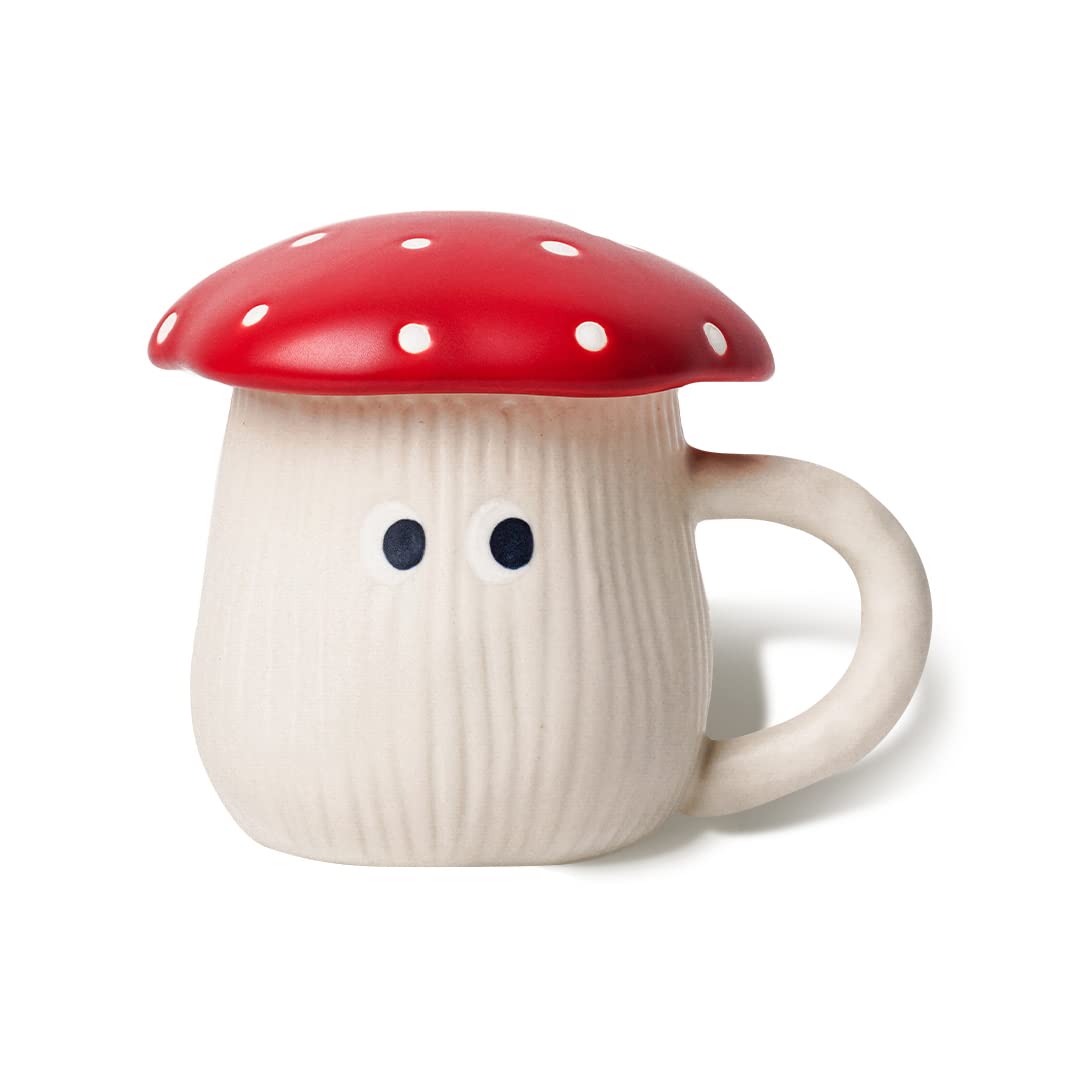 RESVUGA Cute Mushroom Mug with Lid, Handmade Glaze Cover & Eyes, Safety Matt Ceramic Milk Mugs, 300ml Cartoon Tea Cup. Best Gifts for Women & Girls. — image 1
