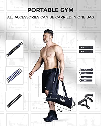 INNSTAR Portable Home Gym Set with Workout Bar, Bench Press Set, Squat Resistance Band, Door Anchor and More-Full Body Workout Equipment to Build Muscle and Shape Body