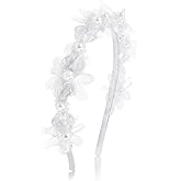 AHONEY Headband, White Flower Headpiece for Women and Girls, Elegant Dressy Hair Band with Pearl, Acrylic, Crystal Beads, Resin - Daily, Party, Wedding, Dating, Concert, Photoshoot Hair Accessories