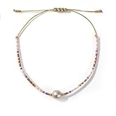 Opalencian Colorful Beaded Pearl Pendant Stackable Drawstring Bracelet for Women Fashion Boho Bracelet,Handmade Stretch Trendy Jewelry Gift Friendship