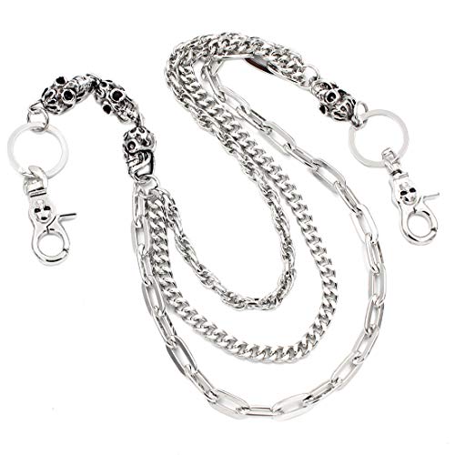 Uniqsum Fire Skull charm Triple links wallet chain Biker Key chains (Silver)