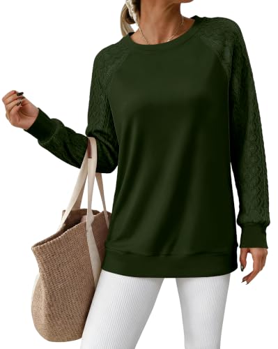 Bluetime Womens Trendy Tops 2024 Fall Long Sleeve Casual Shirt Loose Fit Lightweight Tunic Sweatshirt Dark Green S at Amazon