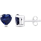 Birthstone Heart Stud Earrings for Women 5MM Simualted Gemstone Studs in 14K White Gold Plated 925 Sterling Silver Push Back Earrings Jewelry Gift for Her