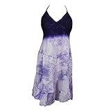 Womens Beach Dress Purple Tie Dye Embroidered Flare Boho Summer Sundress