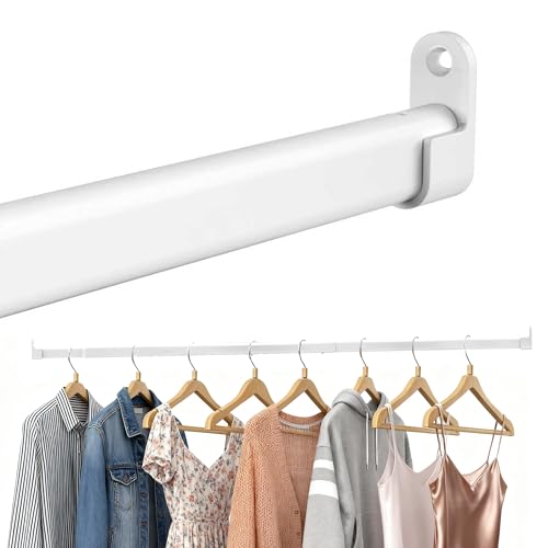Clothes Rail for Wardrobe, White, Oval, 25 mm, Extendable Wall with 2 Brackets, for Wardrobe, Window, 43-101 cm