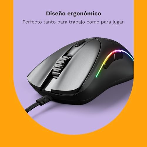 Rato Gaming Gaming Modelo D 2 com fios - ergonómico, super leve 58 g, sensor ótico 26K, 6 botões programáveis, 80 milhões de cliques, FPS, MMO, MOBA, Battle Royale - Preto Mate