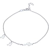 Vanbelle Sterling Silver Jewelry - Rhodium Plated with 925 Stamp - Music Notes Charm Anklets for Women - 9 Inch long + 1 Inch Extender