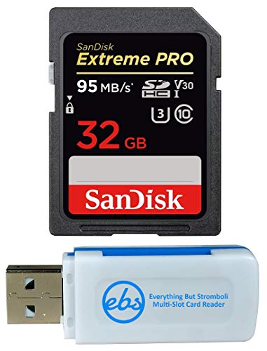 la tarjeta de memoria sandisk sdhc sd extreme pro de 32 gb funciona con la cámara sin espejo canon eos r, rp, m, m10 clase 10 uhs-i  paquete con  lector de tarjetas de ranuras múltiples everything but stromboli