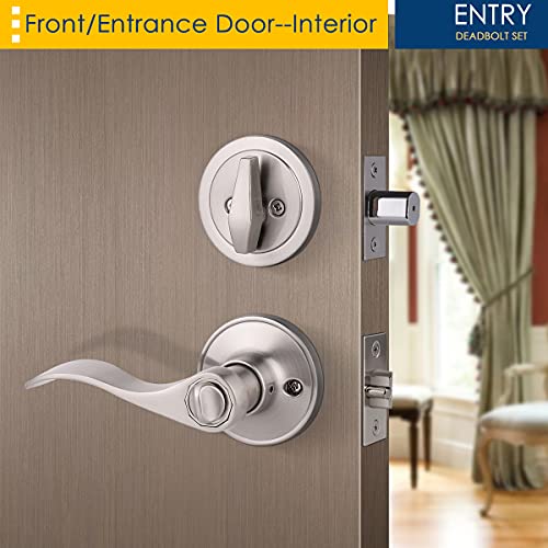 2 Pack Keyed Alike Entry Lever Door Handle and Single Cylinder Deadbolt