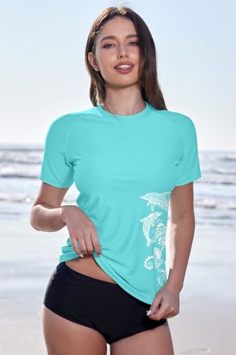 BesserBay Damen Rash Guard Neopren Shirt Kurzarm UV Shirts Wasser Rash Guard UV Schutzkleidung Blue L 2
