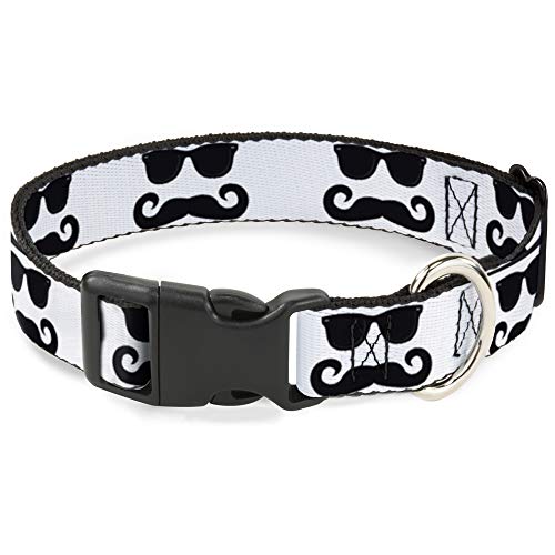 Buckle-Down 13-18" Sunglasses & Mustache White/Black Plastic Clip Collar, Wide…