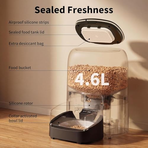 Automatic Cat Food Dispenser RFID, 5G WiFi Automatic Cat Food Dispenser, Personalized Meals with Collar and Cat Recognition, 1-10 Meals, Ceramic Bowl, 4.6L