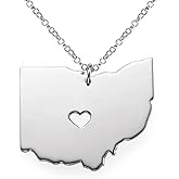Art Attack Stainless Steel I Love Ohio Necklace, Buckeye State Heart Map Pendant (Silver)