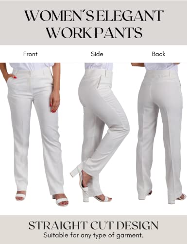 Women's Solid Print Dress Pant Elegant Mid Rise Straight Fit Pockets for Work Office Waitress Depending (93% Polyester - 7% Elastane)