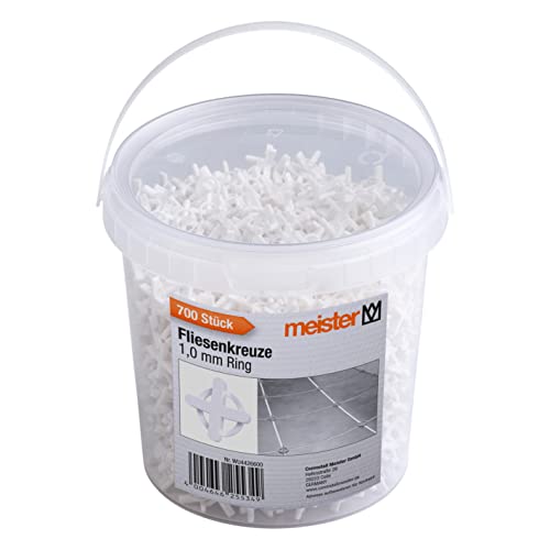 Meister Distanziatori per piastrelle da 1,0 mm, pratico set da 700 pezzi, riutilizzabili con anello, in robusto polipropilene, colore bianco, accessori per la posa delle piastrelle, croci per fughe,