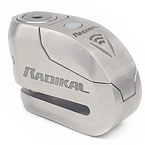 RADIKAL RK14S Premium Motorcycle Alarm Disk Lock 120dB ON/Off, Warning LED Alert, SRA Approved, High Security Anti Theft Brake Disc Lock for Motorbike, 14mm Double Locking Stainless Steel