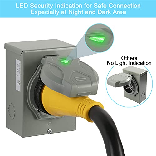 Jamgoer 50 Amp RV Power Inlet Box NEMA SS250P 125/250V 3 Prong Locking Waterproof Generator