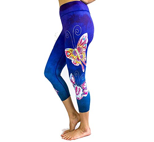 Fit Rebel Women's Yoga Pants- High Waisted Athletic Workout Leggings Handcrafted Design,Large,BlubflyCapri