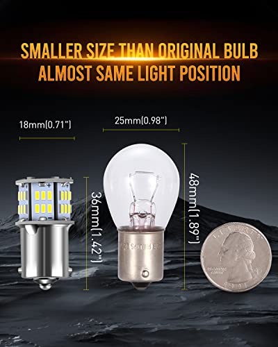 thumbnail image 2 of 24v Led Bulbs Ruiandsion BA15S 1156 LED Bulbs Warm White 2200K 24V AC/DC, 1141 1003 4SMD LED Chips Single Contact LED Backup Reverse Turn Signal Lights For RV Camper Trailer Boat Trucks 2 of 12