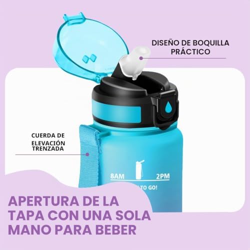 Garrafa de água infantil, 500ml com palha, cantil infantil, à prova de fugas, garrafas de água para crianças, com marcador de horas, cantina, para escritório, escola, yoga, azul roxo