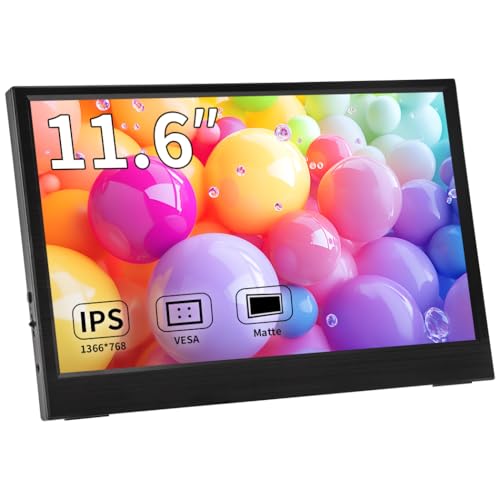 Magedok 11.6 Inch Portable Monitor, 1366x768 HD IPS Small HDMI Display, Dual USB-C, Low Power External Screen For Laptop PC Mac Switch Rasp Pi Xbox, Lightweight Second Monitor With Stand