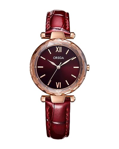 CIVO Damenuhr Elegant Lederarmband Analog Uhr Damen Minimalistische Quarz Armbanduhr Damen Klassische Rot wasserdichte Uhr Geschenke für Frauen