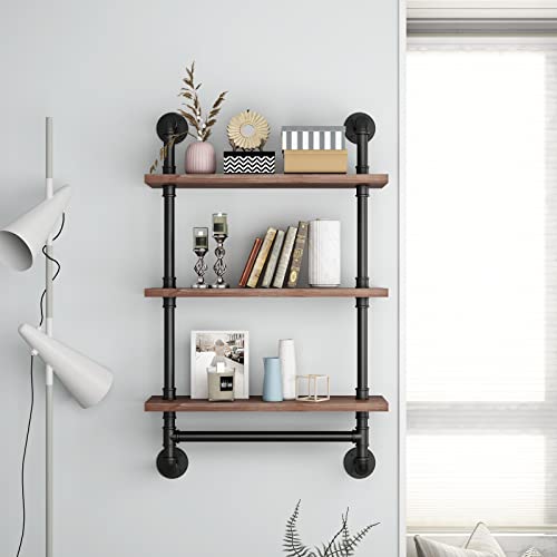 BOSURU Industrial Pipe Bathroom Shelves Rustic Wood Shelves with Towel