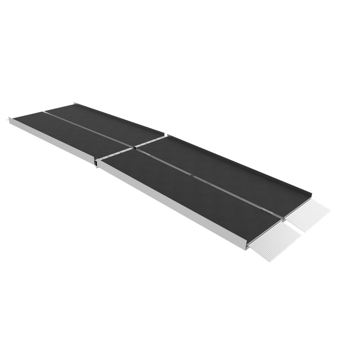 EZ-ACCESS Maleta Trifold Rampa portátil plegable de aluminio para silla de ruedas con superficie aplicada antideslizante, placas de transición inferiores autoajustables, resistente 800 libras, para escalones y puertas del hogar, 10 pies