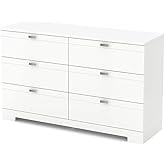 South Shore Reevo 6-Drawer Double Dresser, Pure White with Matte Nickel Handles