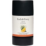 Each & Every Natural Aluminum-Free Deodorant for Sensitive Skin with Essential Oils, Plant-Based Packaging, Citrus & Vetiver,
