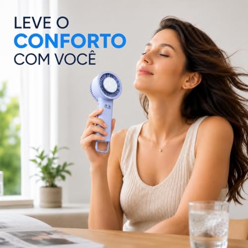 Ventilador Portátil Recarregável Peltier USB-C Sem Fio 10W Silencioso Mini Ventilador de Mão e Mesa Bateria 3.7V Ideal para Viagem Escritório e Uso Pessoal (Azul)