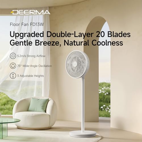 Deerma 16" Stand Fan, Floor Fan 60W with 3 Mode/Speed, 7 Leaf Blade, 4 Adjustable Height & Tilt