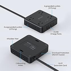Surge Protector Power Strip 10 ft Cord - Flat Plug