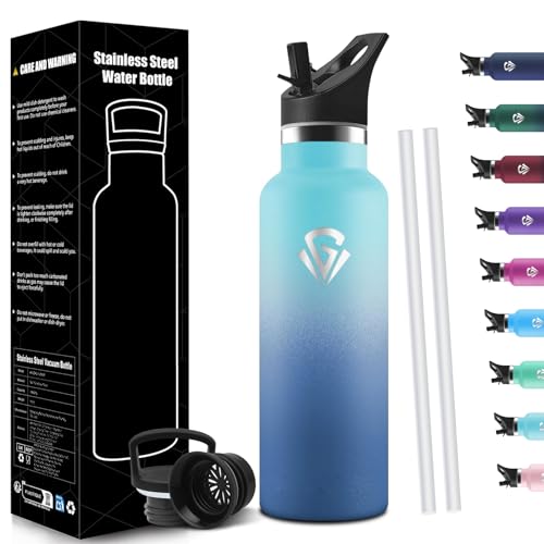 HoneyHolly Insulated Water Bottle, 750 ml, 18/8 Stainless Steel, Thermal Bottle, Double-Walled Vacuum Bottle, Thermal Bottles, BPA Free, Water Bottle with Straw, Thermos for Gym, Sport, Bike