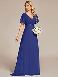 Ever-Pretty Womens Double V Neck Flutter Sleeve