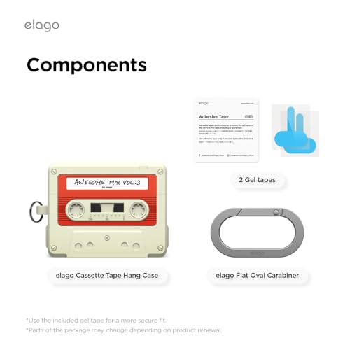 elago Retro Cassette Case Compatible with AirPods Pro 3, with Carabiner, Wireless Charging, Shockproof, Soft Silicone, Visible Front LED (Classic White)