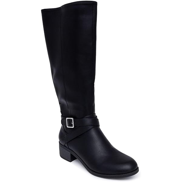 Women's Chunky Sole Knee High Riding Boots - Zip Up, Wide Calf, Sock Style In Black & Brown