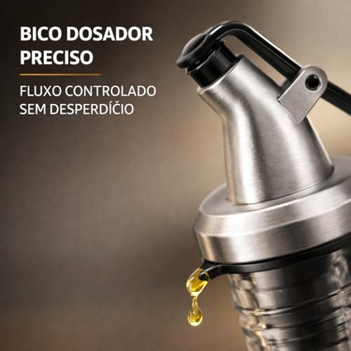 Galheteiro de Vidro 2 Peças 500ml com Bico Dosador e Tampa Inox – Ideal para Azeite, Óleo e Vinagre | Kit Elegante e Funcional para Cozinha