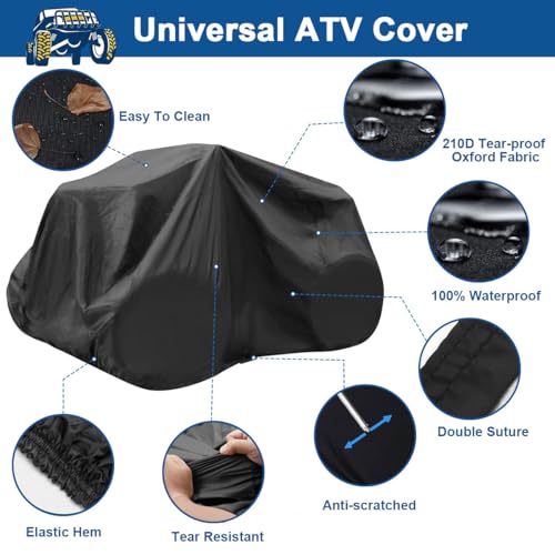 ATV Cover Universal Beach Car Cover 210D Outdoor Motorcycle Cover Waterproof Dustproof Heat Resistant Sun UV Cover 4 Wheeler Quad Bike Scooter Storage Vehicle Cover for Polaris Yamaha, 210*120*115cm