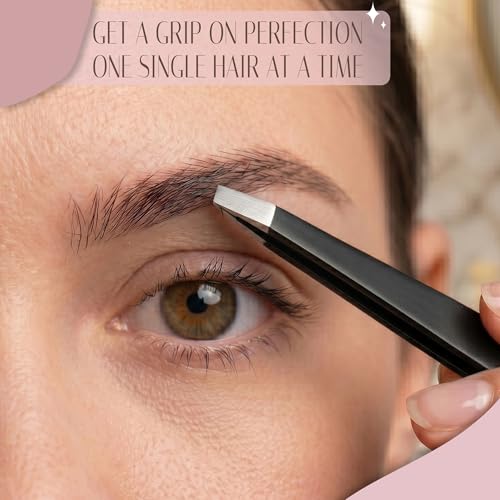 NARZ 4Pcs Professional Tweezers for Women Facial Hair Stainless Steel Precision Tweezers for Ingrown Hair Eyebrow Tweezer for Men & Women (Black Set)