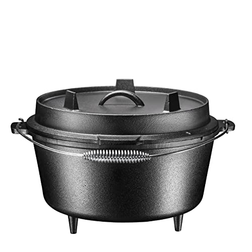 Bruntmor Round Cast Iron Pot PreSeasoned 3 Legged Dutch Oven Pot with Lid, 8.5Quart with Metal