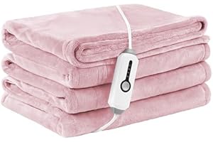LAFFYLO Electric Heated Blanket Breathable Warm 72" x 84" Full Size Flannel Heated Blanket with 1-4 Heating Levels & 10 Hours Auto Shut Off, Control Temperature and Washable, for Sofa and Bed - Pink