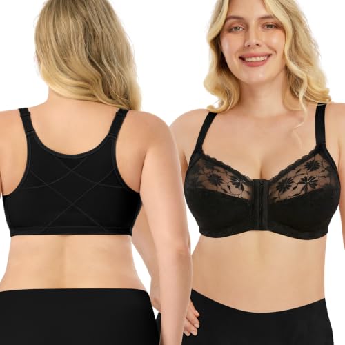 KUTECOMBO Front Closure Back Support Posture Wireless Minimizer Bra Black at Amazon