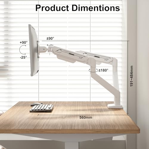 ETHU Dual Monitor Arm, Heavy Duty Monitor Desk Mount with Gas Spring, Full Adjustable VESA Monitor Mount for 17-38 inch Screens to 2-12KG, Dual Monitor Stand with Ergonomic Design, White