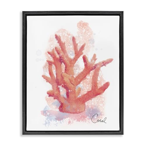 Stupell Industries Peach Coastal Coral Black Framed Floater Canvas Wall Art des…