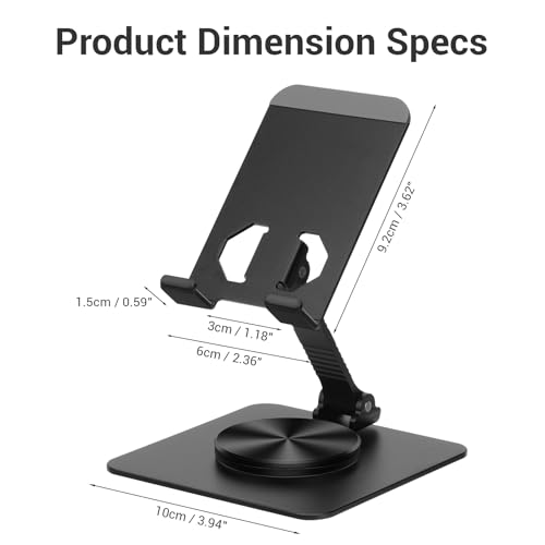 Euqvunn Desk Phone Holder [360° Click Rotation], Adjustable Height Multi-Angle Phone Holder, Foldable Phone Desk, Universal for All Phones and Tablets Phone Holder
