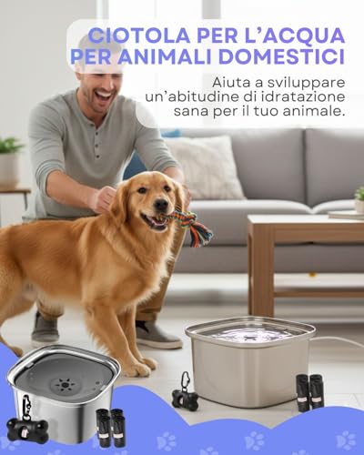 NOOGUI - Bowl for Dogs - Capacity 3L - Anti-drip Bowl Anti-Spill Anti-tip - Animal Accessory Non-Slip Base - Dog Water Bowl - Dispenser with 4 Bags Included