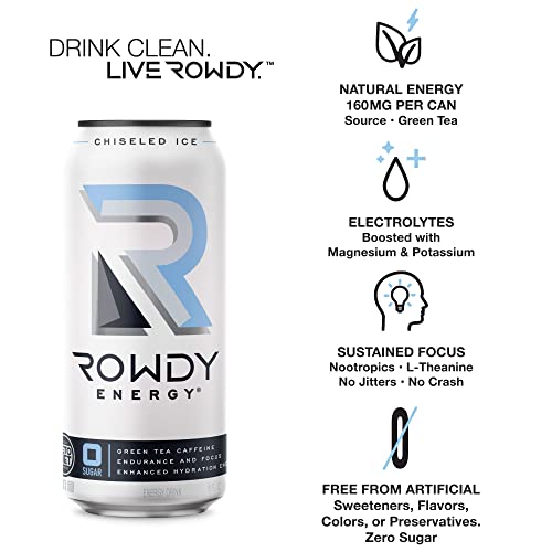 Rowdy Energy Drink, Healthy Energy Drinks, 16 fl. oz, (12 Pack) 160mg